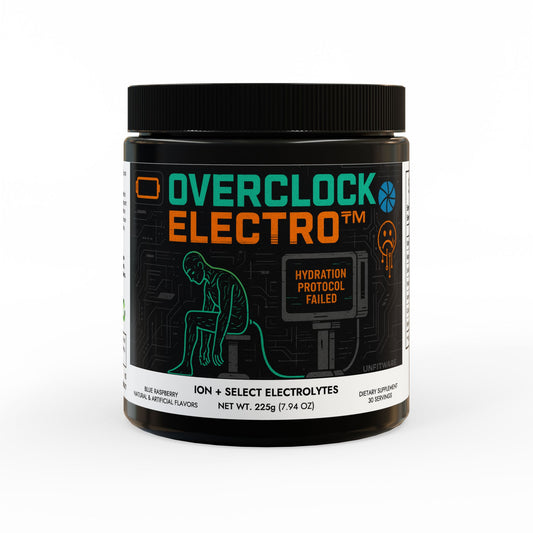 Overclock Electro™ – Ion Select Electrolyte Supplement Powder | 225g (7.9oz) | Citrus Flavor | Hydration for Burnout, Hustle, and Digital Despair